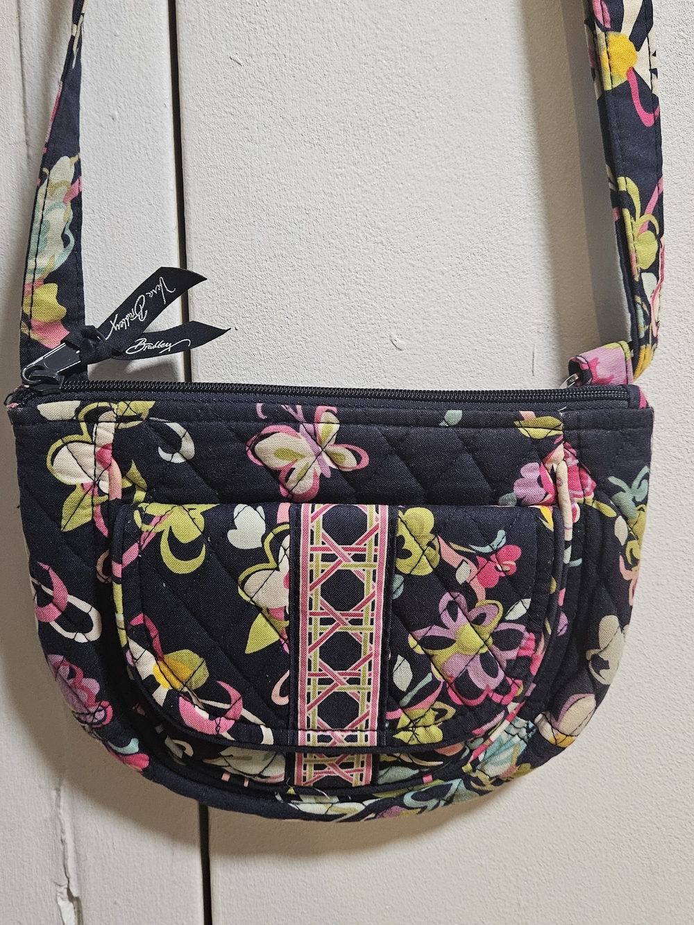 Vera Bradley Navy Quilted Floral Crossbody with Pink and Yellow Accents